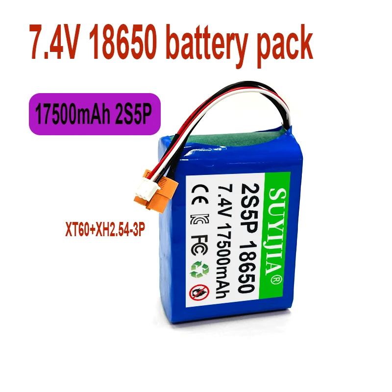 

Литиевая аккумуляторная батарея 7.4V 18650 2S5P 17500mAh со встроенной BMS для радиоуправляемых моделей самолетов, разъемы XT60 XH2.54-3P