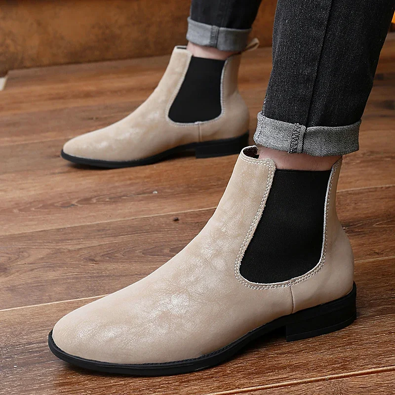 Plush Chelsea Men Boots Faux Suede Low Heels British Style High Cut Business Casual Boots Breathable Men Boots Large Sizes 37-48