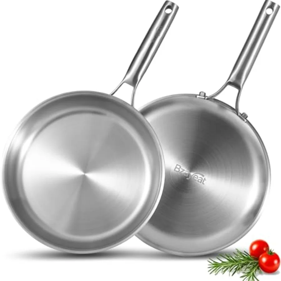 

12 Inch Set of 2 TriPly Clad Stainless Steel Skillet for Professional Cooking Induction Compatible Saute Pan with Uniform Heat