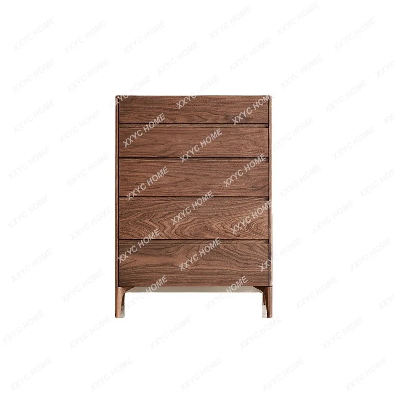 

Nordic Black Walnut Five-Drawer Wooden Chest of Drawers Simple Modern Solid Wood Storage Cabinet