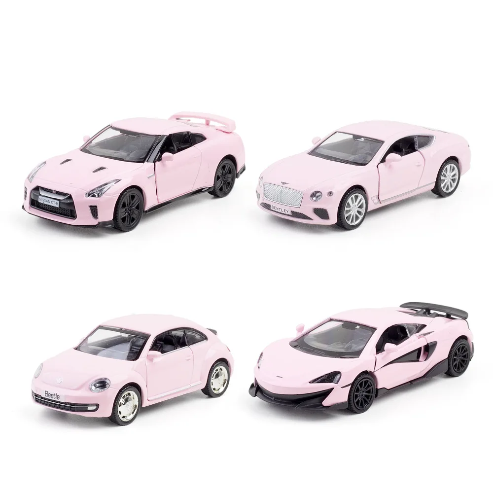 1:36 Pink Mercedes Benz BMW Porsche Alloy Sports Car Series Model Decoration Children\'s Toy Gifts