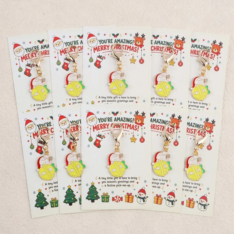 2D 20item（10keychain+10Greeting card）You're Amazing Round Santa Claus Keychain Set Includes an encouraging greeting card Christm
