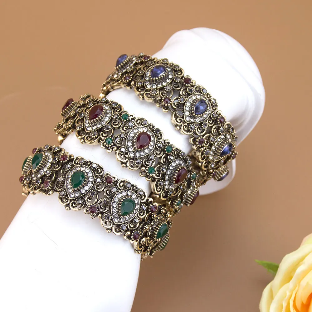Retro Vintage Turkish Women Bangle Antique Gold Color Indian Ethnic Cuff Bracelet Arabic Traditional Bridal Jewelry - view 3