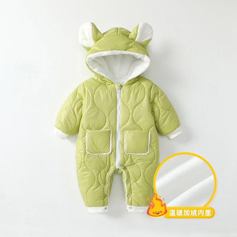 

Детская осенне-зимняя одежда с новой хлопковой подкладкой и утолщенным изоляционным комбинезоном цвета авокадо с капюшоном для новорожденных, ветрозащитный