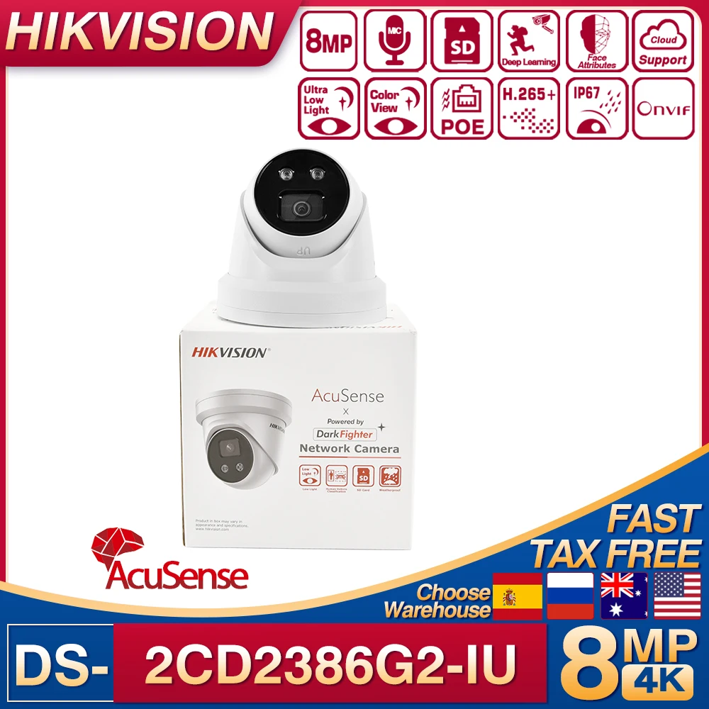 

Original Hikvision 8MP 4K AcuSense IP Camera DS-2CD2386G2-IU DarkFighter 8MP 4K POE H265+ IP67 WDR Built-in Mic Network Camera