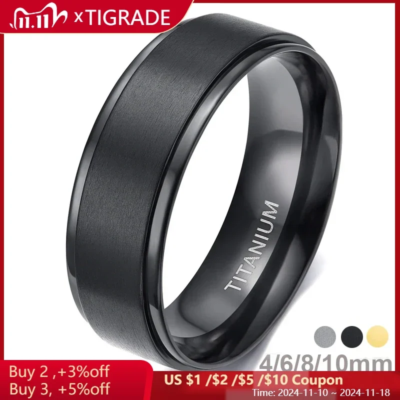 Tigrade-Anillo de titanio negro para hombre y mujer, Alianza de boda cepillada, anillos de compromiso de Color plateado, bisutería de 4/6/8/10mm