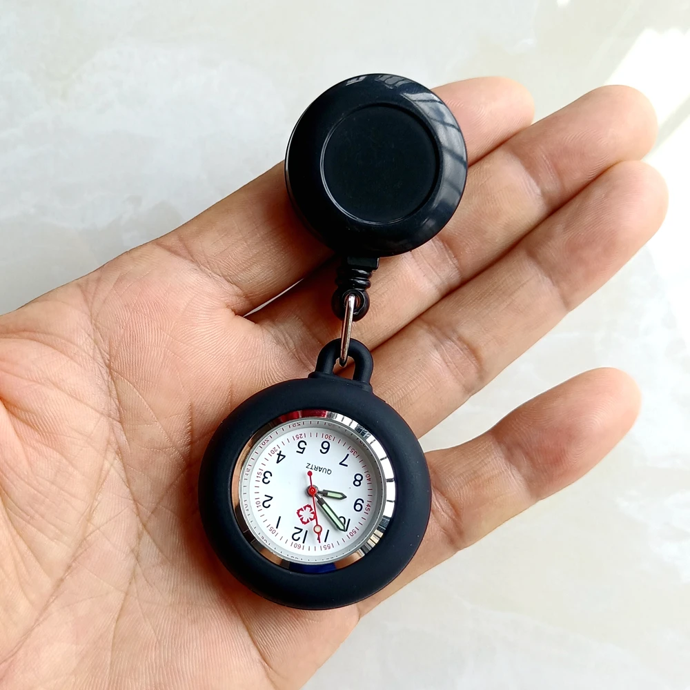 Retractable Blank Simple Nurse Doctor Hospital Pocket Watch Badge Reel Clip Hang Colourful Pendant Dress Watches Clock