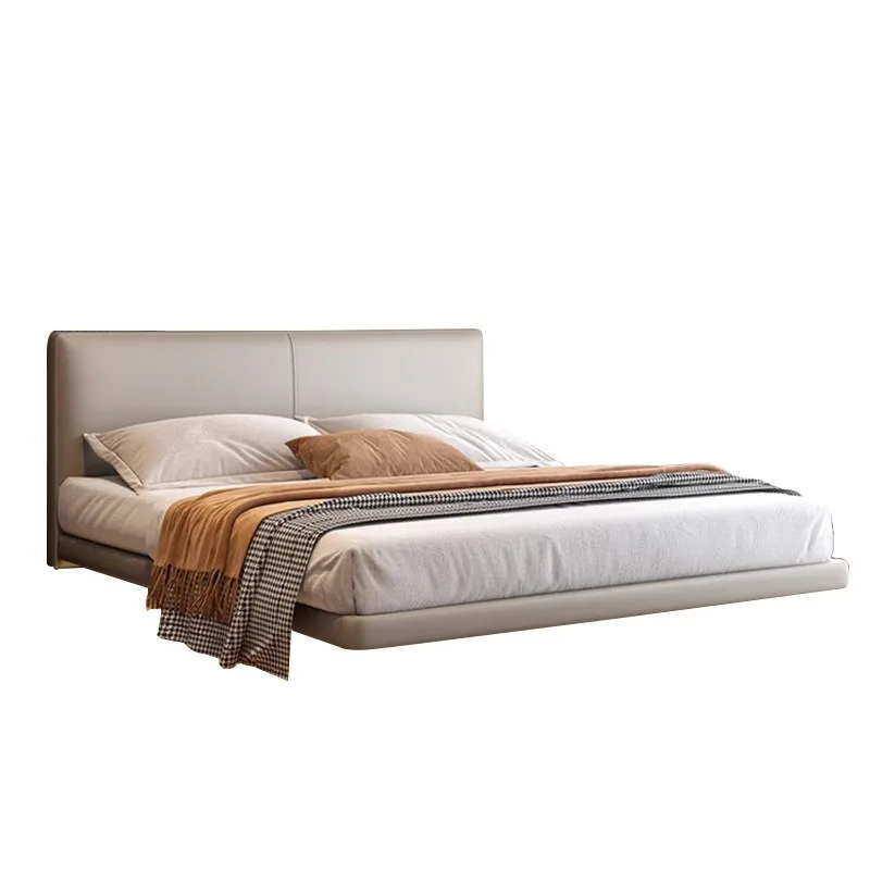minimalist leather suspension bed master bedroom flush double bed modern simple induction lamp thin bedside suspended bed