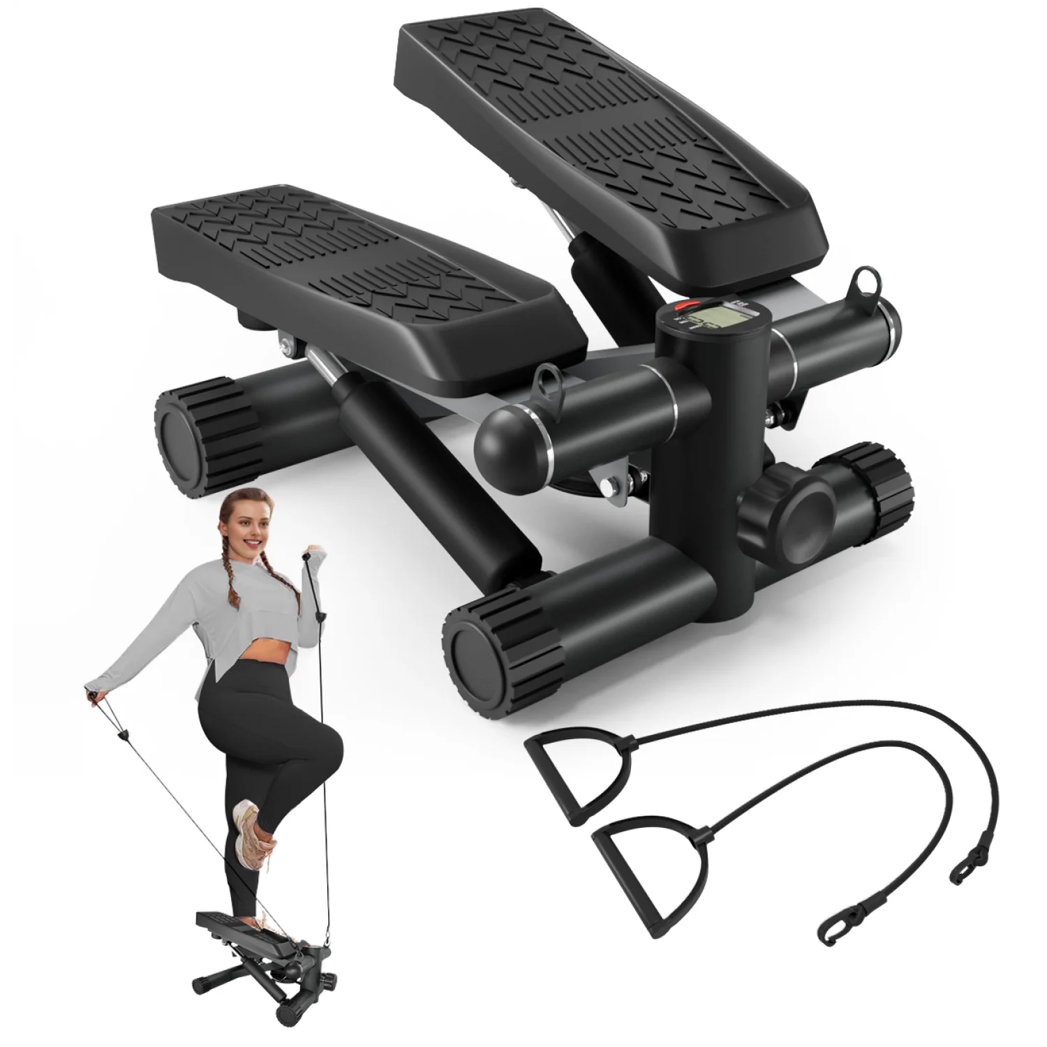 

Steppers for Exercise, Stair Stepper with Resistance Bands, Mini Stepper with 330LBS Loading Capacity, Hydraulic Fitness Stepper