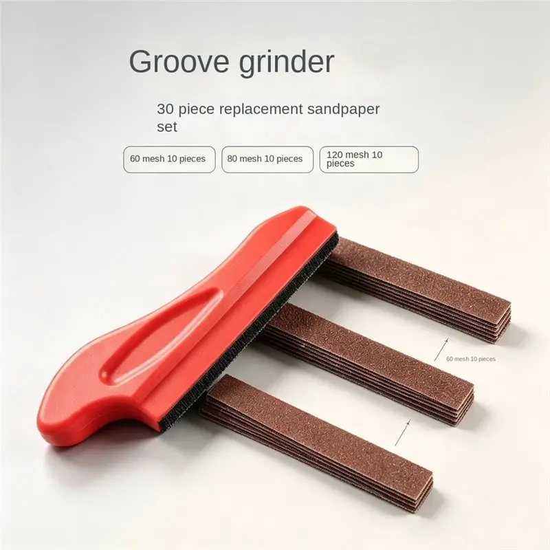 ABUG-Hand-Held Groove Sander Tool With 30 Pcs Sandpapers Strips, Recessed Gaps Sanding File For Exterior Wall Faux Stone Paintin