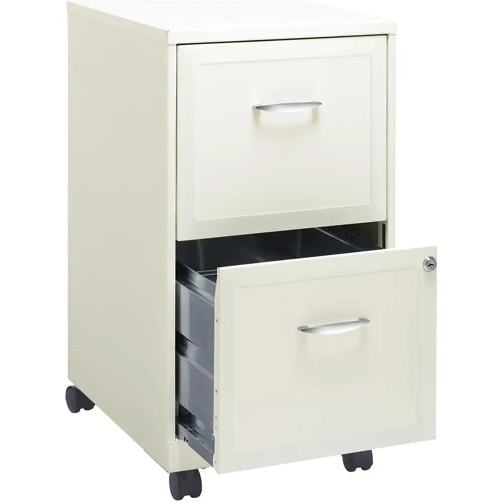 

White Metal Mobile File Cabinet, 14.25W x 18D x 26.7H, Locking Drawers or Letter-Size Files, Casters for Home/Office Storage