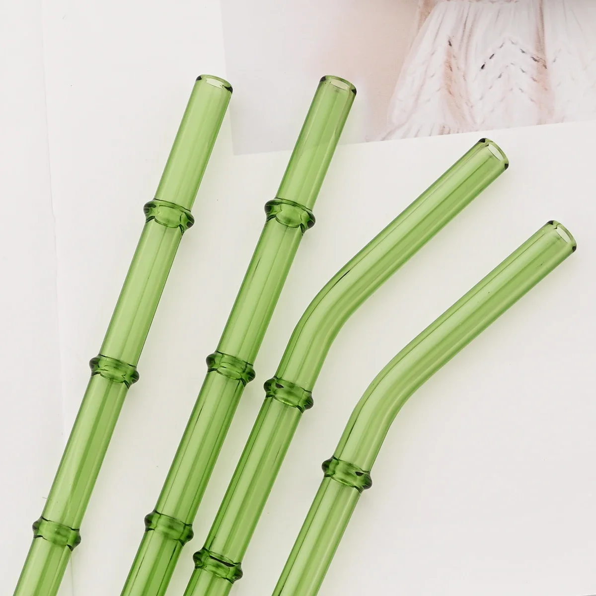 Eco Friendly Glass Drinking Straws 2 Pack Bamboo Style Straw with Clear Brush Shatter Resistant Straw for Home Bar Party Drinks
