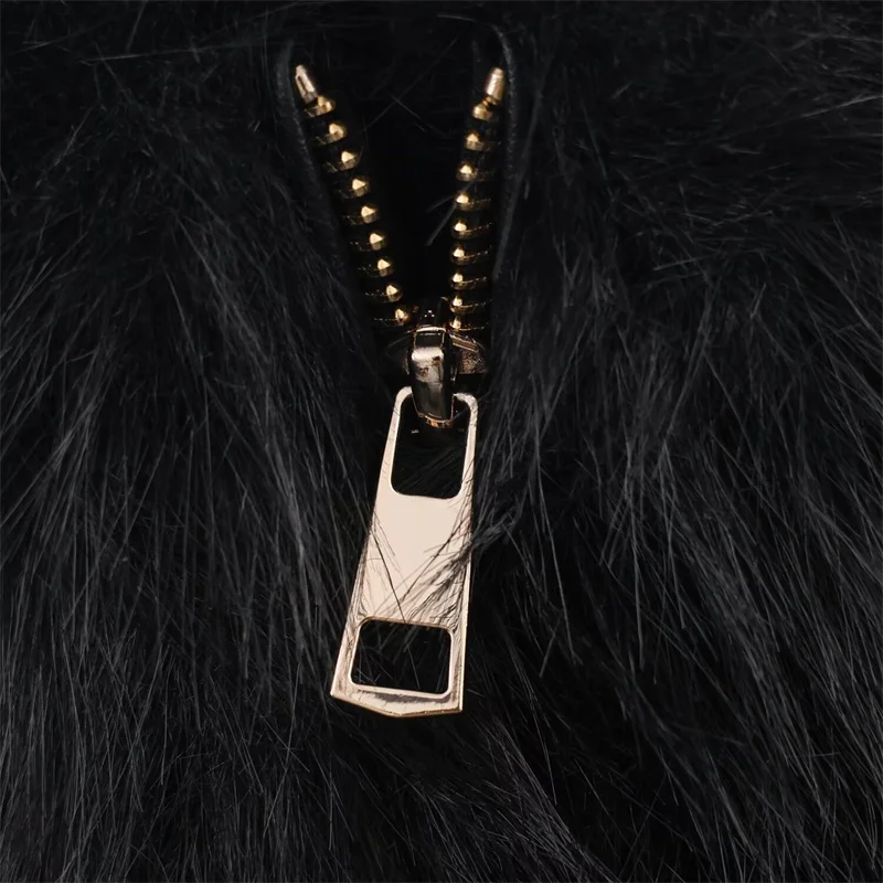 Abrigo de mujer 2025 invierno nuevo negro de manga larga efecto piel sintética cremallera cuello alto abrigo cálido moda de gama alta elegante