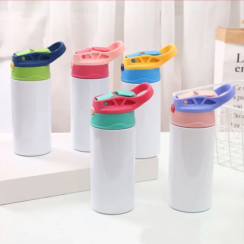 12oz Sublimation Straight Sippy Cup Flip Top Kids Bottle Stainless Steel Double Wall Water Tumbler With Straw Sippy Bottle