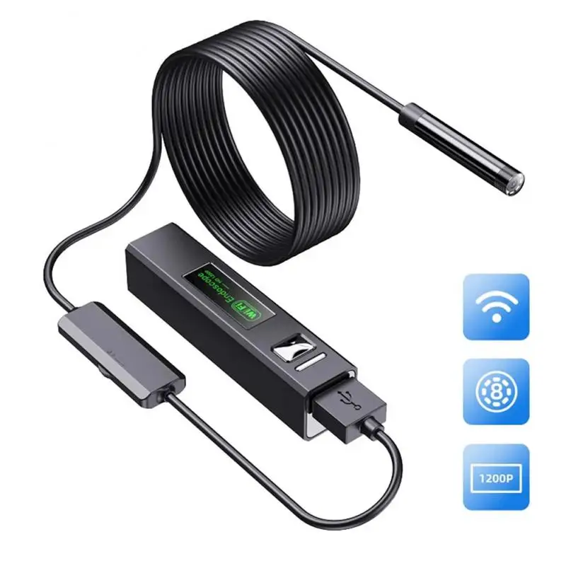 Industrial WiFi Endoscope Camera 8MM Mini Lens 2.0MP USB Car Inspection Borescope 8LEDs Waterproof for IPhone Android Phones PC