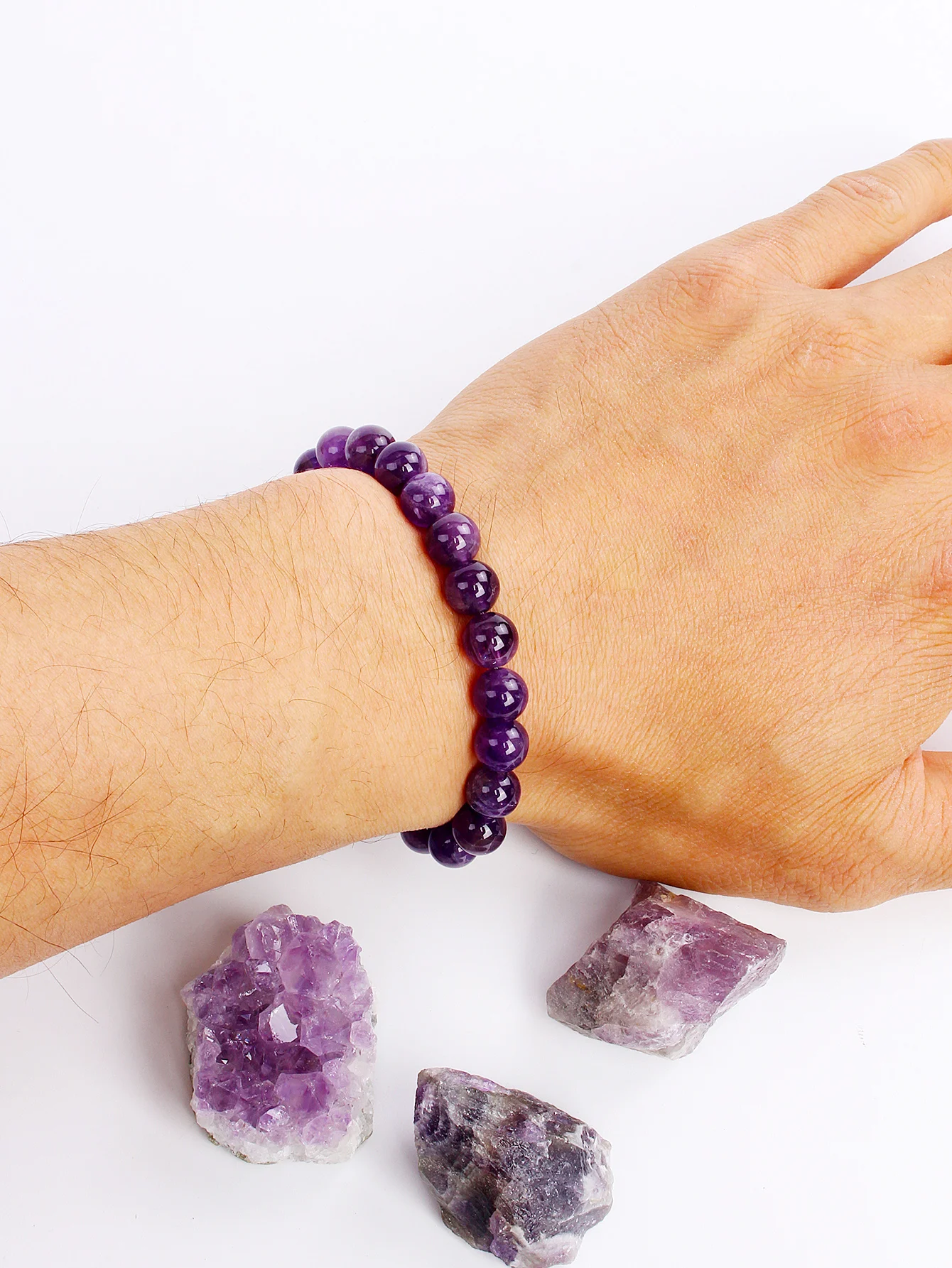 Original Reiki Amethyst Bracelets for Women Men Real Natural Crystal Stone Beads Bracelet Pulsera Body-Purifying Energy Jewelry