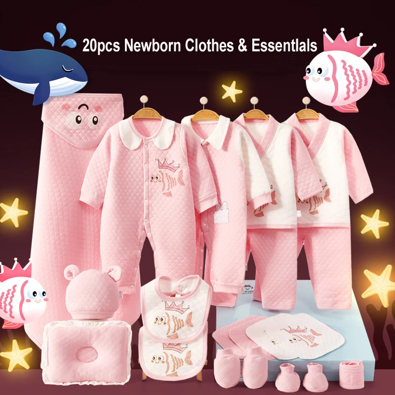 20 Pieces Girl Boy Clothes Baby Outfits Newborn Clothes & Essentials Set Thicken Bodysuits 0-6 Months(NO BOX PACKAGE))