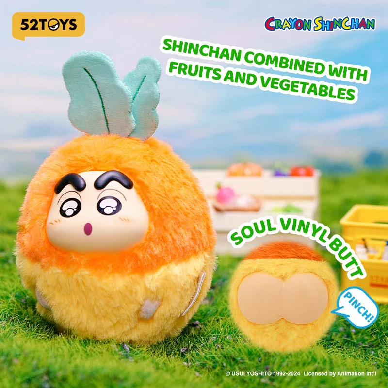 52TOYS Crayon shinchan-XS Vegetable shin Plush Blind Box, Mystery Box, cute Keychian, Keyring, Merch, Decoration for Desktop