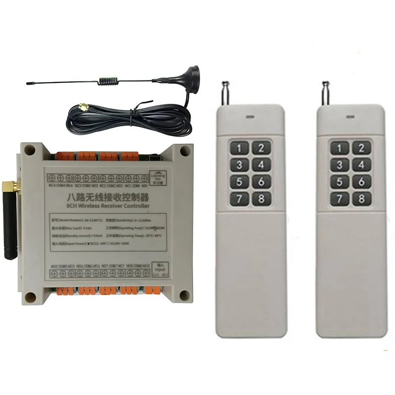3000M 433 MHz AC 110V 220V 8CH 8 CH RF Wireless Remote Control Relay Switch light /lamp/ window/Garage Doors projection screen