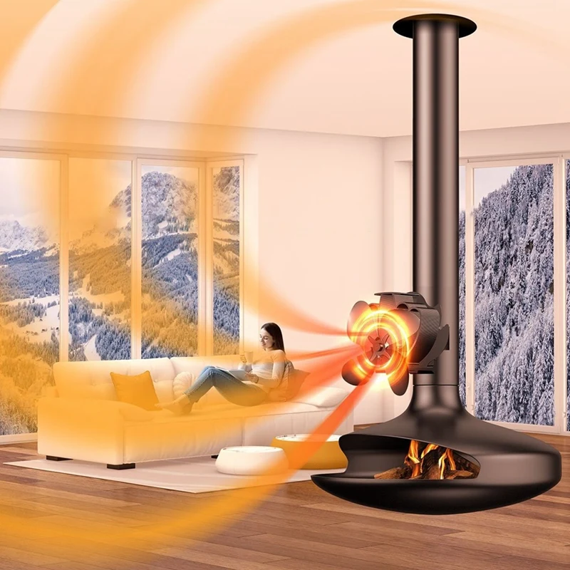 AB15-Wood fogão ventilador de calor alimentado lareira ventilador 4 lâminas fogão ventilador acessórios fogão a lenha operação silenciosa fogão queimador