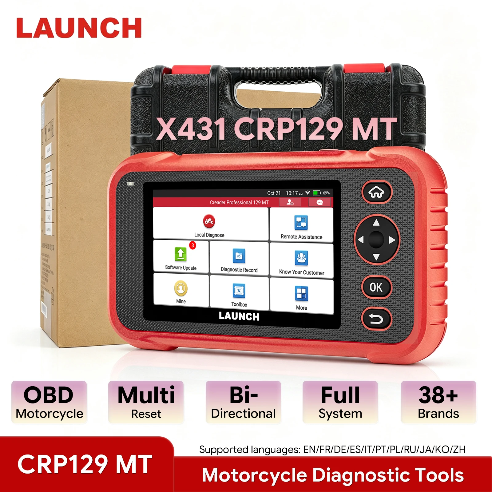 LAUNCH CRP129MT Motorcycle Diagnostic Tool OBD2 Scanner Full System ECU ABS Engine Scan Tool Multi Brand Motorbike Code Reader