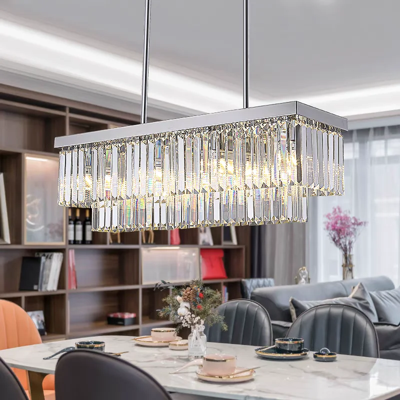 

Nordic Crystal Kitchen Island Chandelier Living Room Lamp Rectangle Luxury Pendant Light for Dining Table Room Decor Lustre