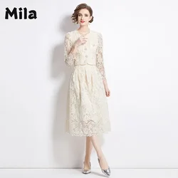 2024 Autumn New Two-piece Set French Light Luxury Palace Temperament Sweet Lace Skirt New in Matching Sets for Women 2 Pieces