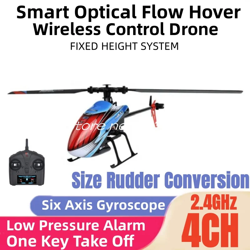 

Low Pressure Alarm RC Helicopter 2.4G 4CH One Key Take Off Optical Flow Hover Six Axis Gyroscope Electric Wireless Control Drone