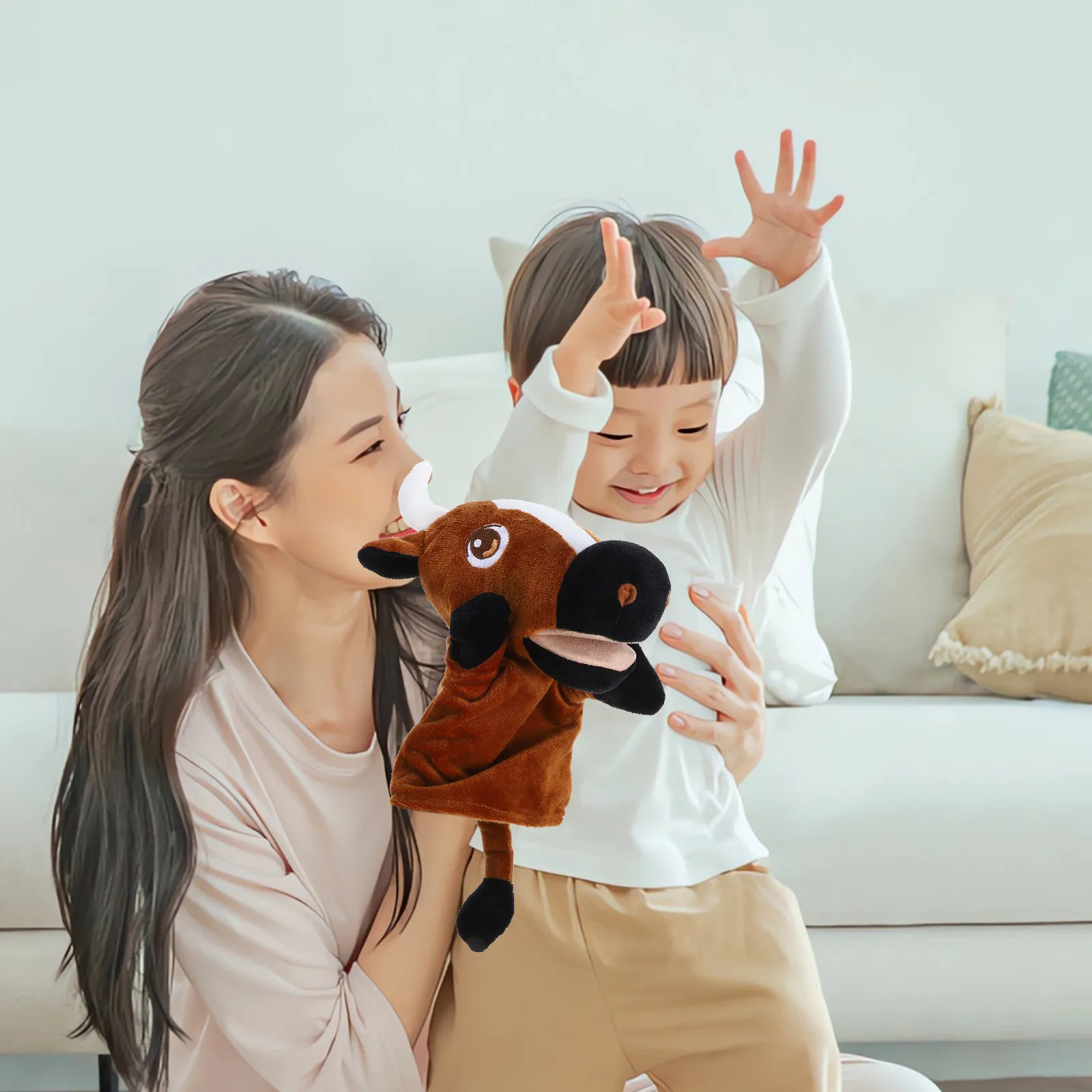 

1pc Cattle Hand Puppet Animal Puppets Interactive Storytelling Puppet For Kids Educational Motor Skills Development Hand Puppets
