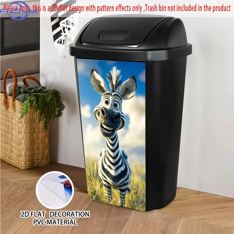 1pc 2D/FLAT,Self - Adhesive Dustbin Stickers,.01xcm,Cartoon Zebra in Grassland,Creative Dustbin Stickers,Suitable for Dustbins