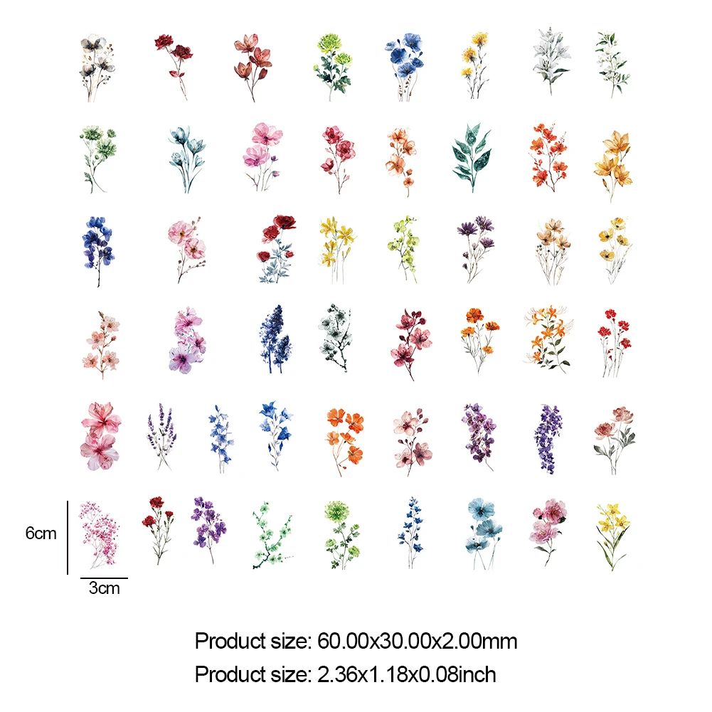 

50pcs Nature Plant Sticker Transparent Floral Sticker Waterproof Stickers Set for Journaling Clear Decals