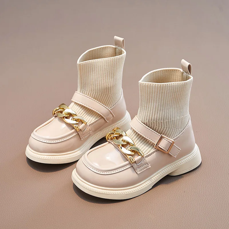 Girls Short Boots 2023 Autumn Winter New Children Fashion Britain Style Versatile Soft Hook & Loop Chains Cute Kids Sock Boots