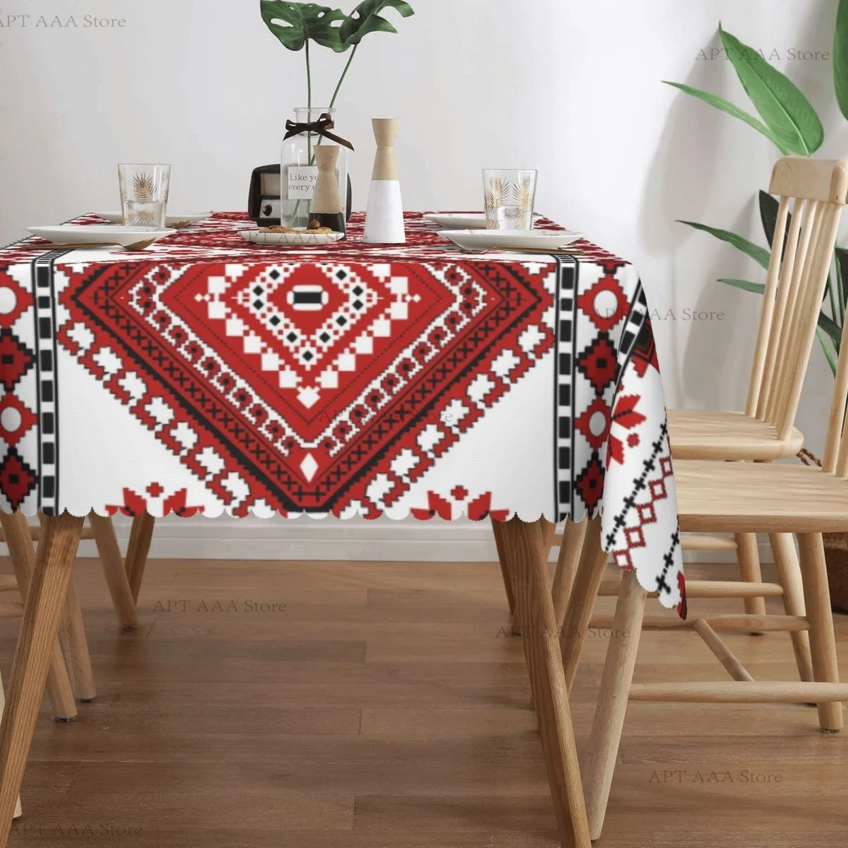 Ukraine Vyshyvanka Embroidery Tablecloth Round Waterproof Vintage Textile Table Cover Cloth for Party 60 inches