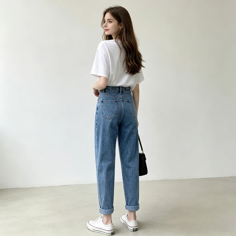 Denim Pant Women Harem Jeans Vintage Ankle Length Pants Slim Fit Adjustable Waist Straight Trousers Y2k Elegant Work summer 2026