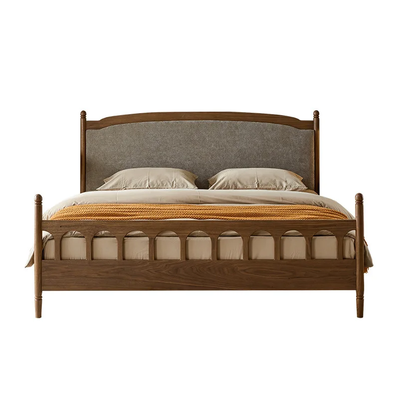 Black walnut retro solid wood bed soft bag bedside double bed soft rest 1.5M1.8M cherry wood children's bed