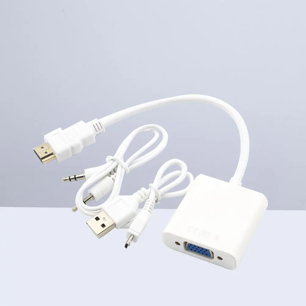 to Vga Adapter Full 1080P Video Audio Converter Power Cable for Computer Laptop Tablet Supports 1920x1080 Resolution Plug Play