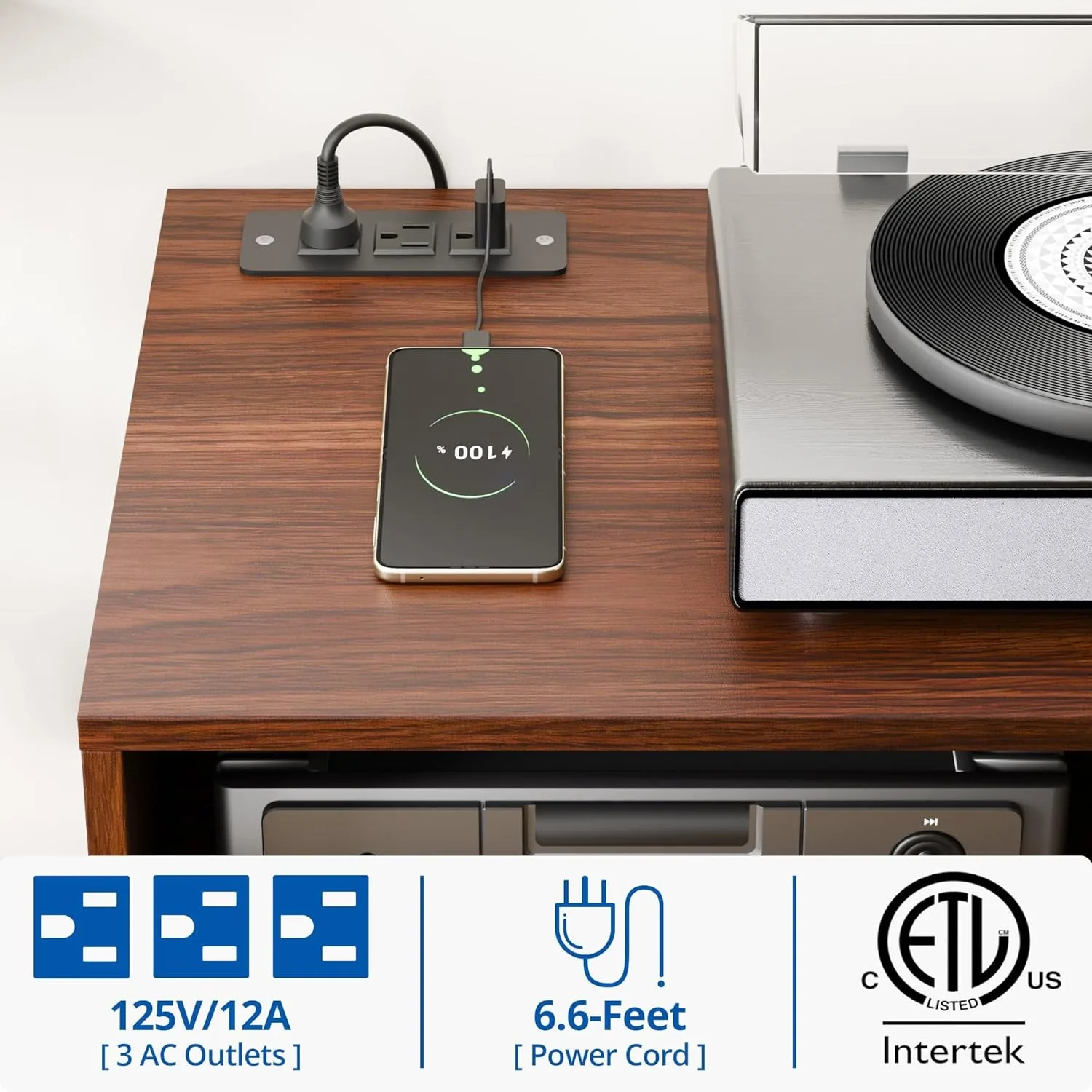 حامل تلفزيون لتلفزيون 48 بوصة، مركز ترفيه حديث لمنتصف القرن مع خزانة تخزين، وحدة تحكم وسائط التلفزيون لغرفة المعيشة #5