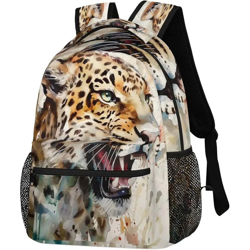 

Watercolor Leopard Print Backpack, Wild Animal - themed Stylish Bag, Ideal for Daily and Travel Use