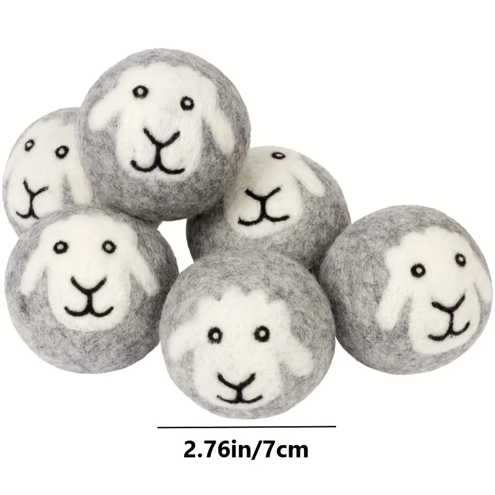 

3pcs Premium Wool Dryer Balls Grey Sheep Design, Reusable Fabric Softener for Laundry, High-Quality Washing Machine Accessories
