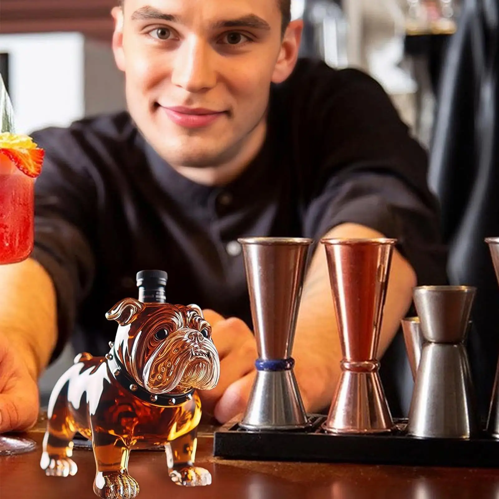 Decantador de whisky Bulldog Francés, botella de vidrio de licor de gran capacidad de 750ml para almacenamiento de Alcohol, restaurante de Bar en casa coleccionable