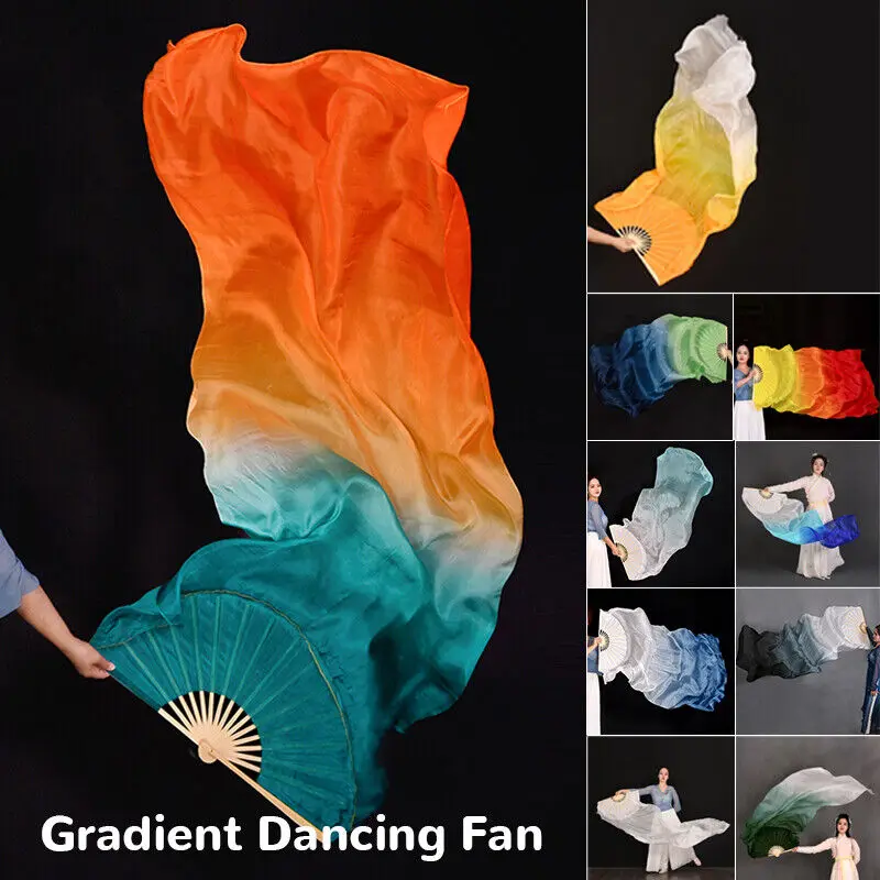 1.8m Long Belly Dance Fan Gradient Silk Veil Belly Dance Practice Competition Props Stage Show Costume Accessory Home Decor Fan