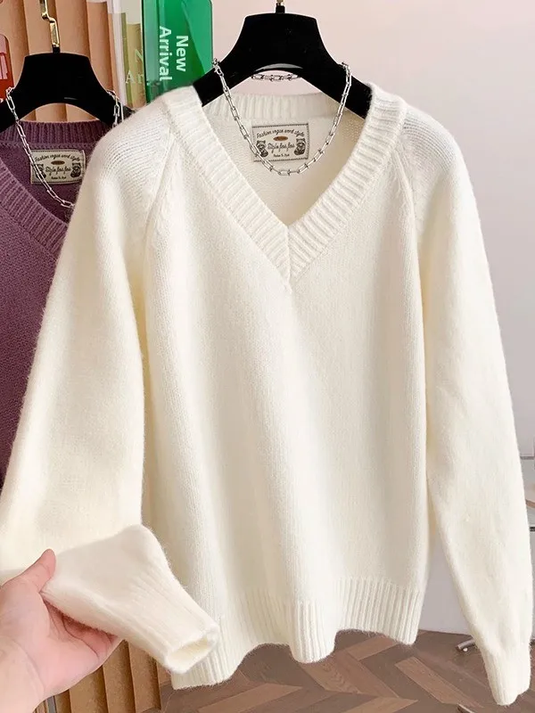 

Korean Sle Lazy Loose V-Ne Soft Knitted Sweater Women's Autumn Winter Slimming Warm Base Layer irt Top