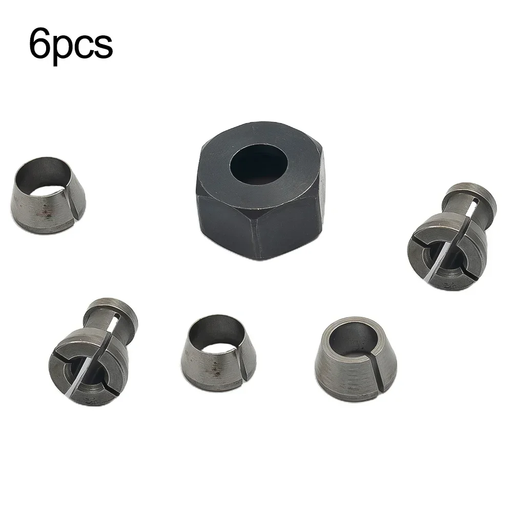 

6Pcs/Set Collet Chuck Adapter With Nut Engraving Trimming Machine Electric Router Milling Cutter 10/9.5/8/6.35/6mm