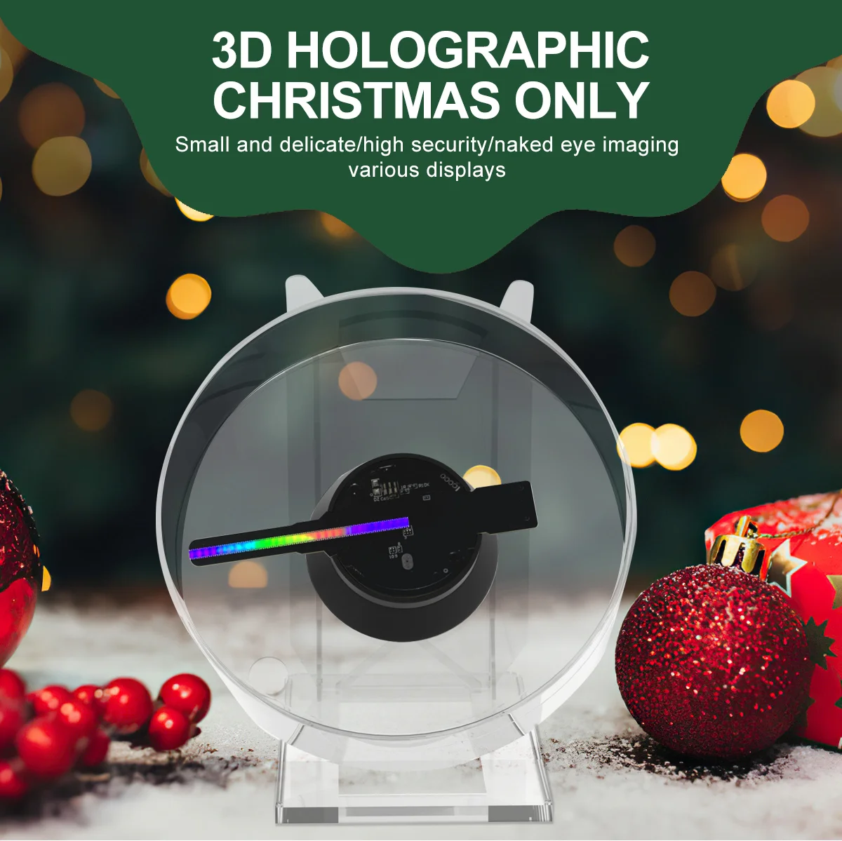 Lumières de publicité holographiques 3D, modèle de bureau à LED, lecture audio avec couvercle transparent, ventilateur holographique, cadeaux de vacances