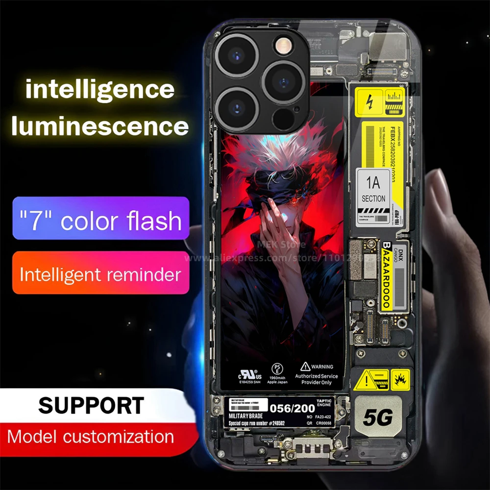 

Popular Punk Anime Sound Music Control Led Light Phone Case Glowing Cover For iPhone 16 E 15 14 13 12 11 Pro Max X XR XS Plus