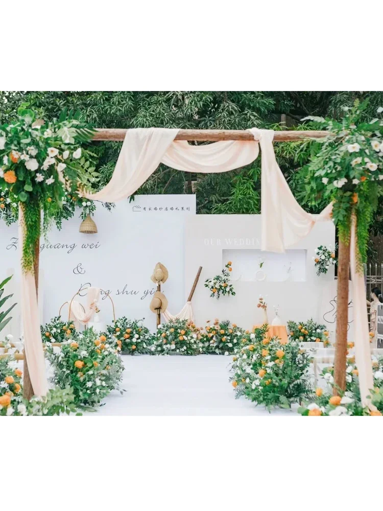 Mori Outdoor Lawn Wedding Decoration Wooden Stake Gate Happiness Gate Wedding Stage Background Arch