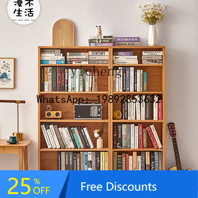 

Solid Wood Bookshelf Japanese Simple Cherry Wood Bookcase Multifunctional Oak Floor Display Cabinet
