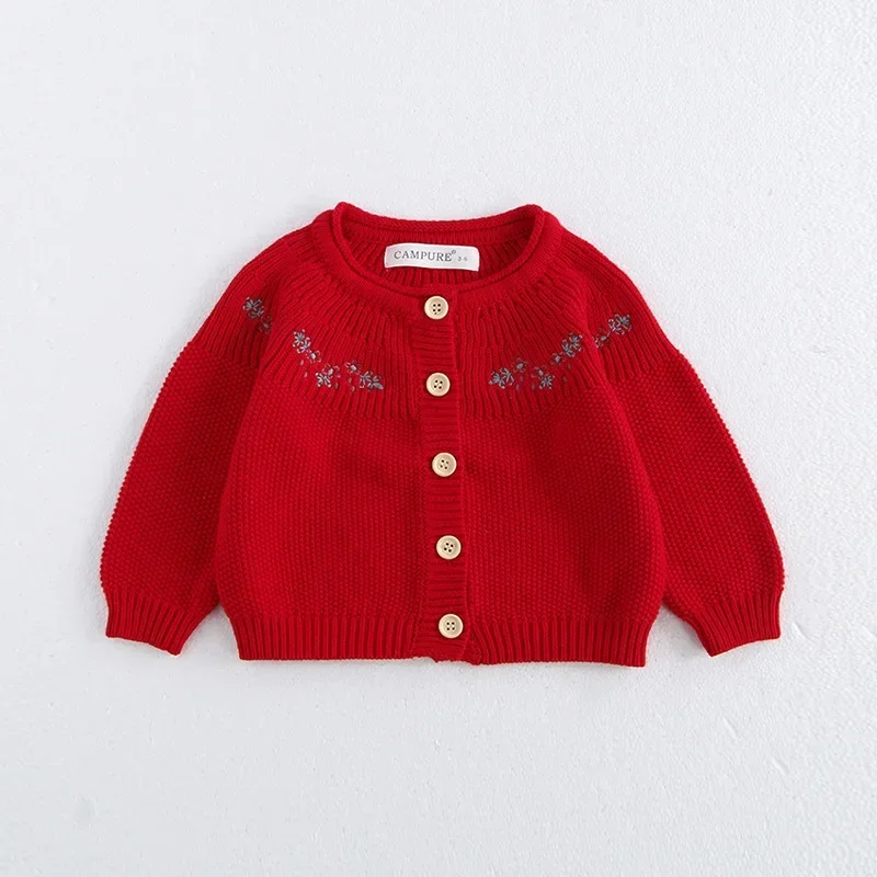 MILANCEL 0-3 Y 2024 Autumn Baby Sweater Infant Girls Mushroom Embroidery Cardigan Toddler Boys Knitted Coat Optional Bodysuit