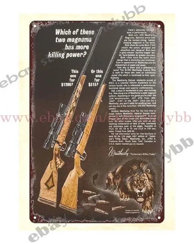 1966 Weatherby Big Game Rifle Lion Metal Tin Sign Plaque Garage Makeover