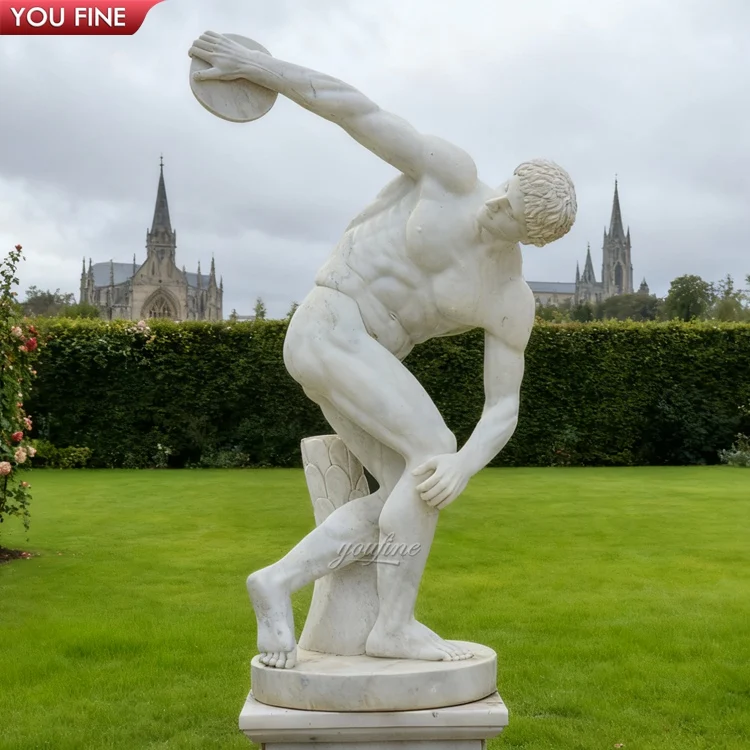 Outdoor Villa Garden ArtLife Size Marble Myron Discobolus Sculpture Ancient Athlete Discus Thrower Statue